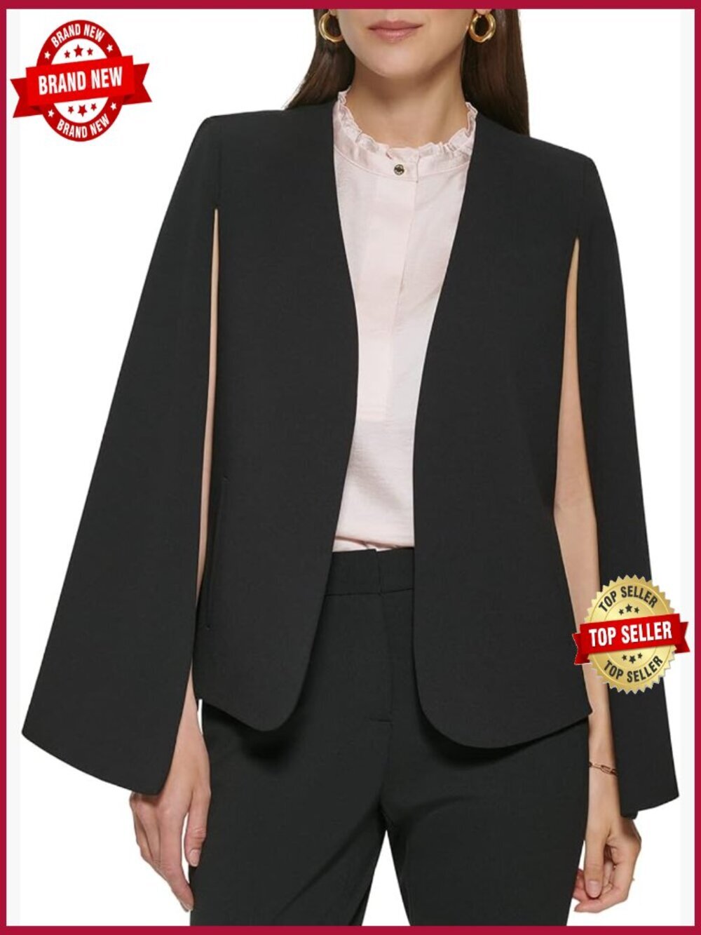 Open Front Blazer Cape with Shawl Neck